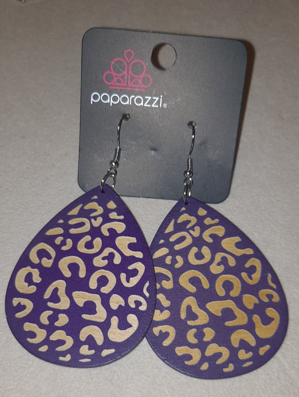 Paparazzi Purple Teardrop Leopard Print Earrings